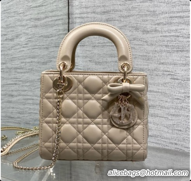 Cute Dior Mini Lady Dior Bag in Cannage Lambskin with Bow D090253 Beige 2026