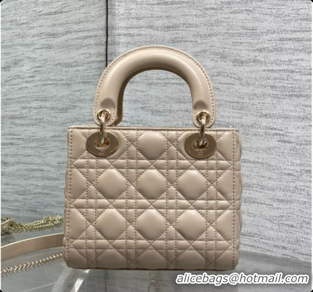 Cute Dior Mini Lady Dior Bag in Cannage Lambskin with Bow D090253 Beige 2026