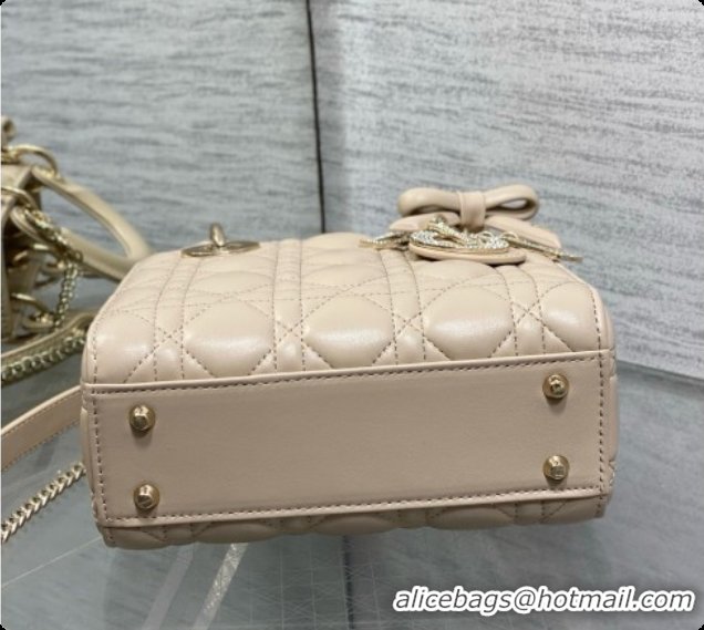 Cute Dior Mini Lady Dior Bag in Cannage Lambskin with Bow D090253 Beige 2026