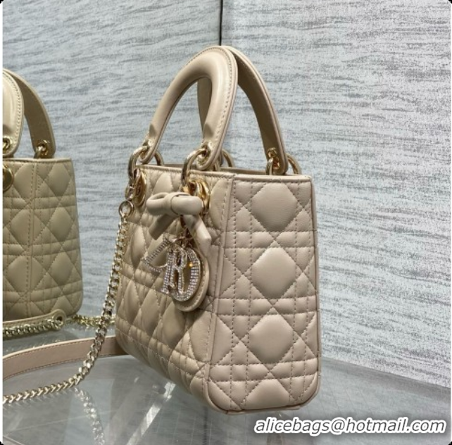Cute Dior Mini Lady Dior Bag in Cannage Lambskin with Bow D090253 Beige 2026