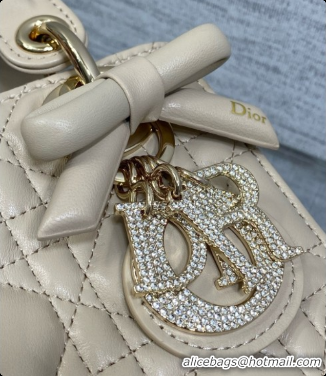 Cute Dior Mini Lady Dior Bag in Cannage Lambskin with Bow D090253 Beige 2026