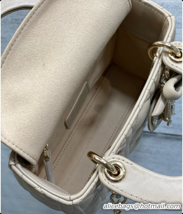 Cute Dior Mini Lady Dior Bag in Cannage Lambskin with Bow D090253 Beige 2026