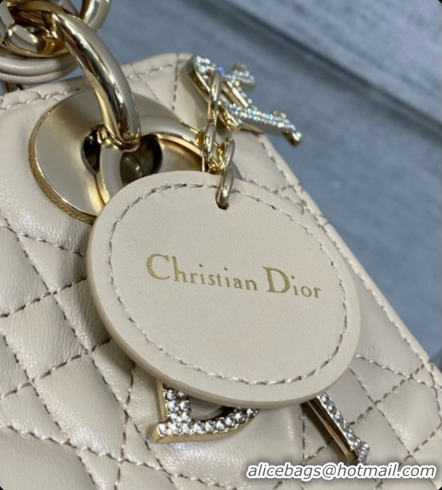 Cute Dior Mini Lady Dior Bag in Cannage Lambskin with Bow D090253 Beige 2026