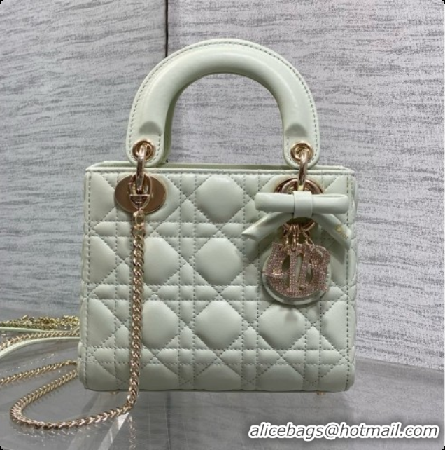 Low Price Dior Mini Lady Dior Bag in Cannage Lambskin with Bow D090254 Light Green 2026
