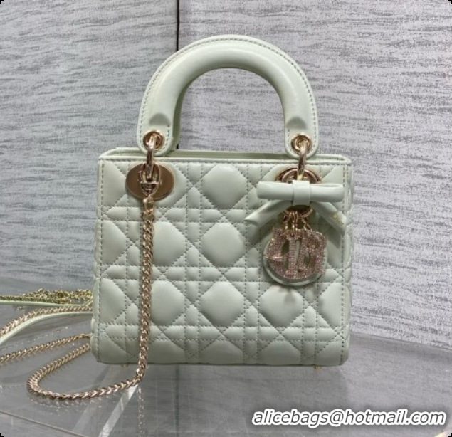 Low Price Dior Mini Lady Dior Bag in Cannage Lambskin with Bow D090254 Light Green 2026