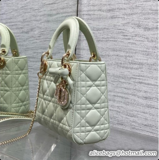Low Price Dior Mini Lady Dior Bag in Cannage Lambskin with Bow D090254 Light Green 2026