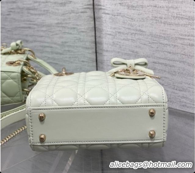 Low Price Dior Mini Lady Dior Bag in Cannage Lambskin with Bow D090254 Light Green 2026