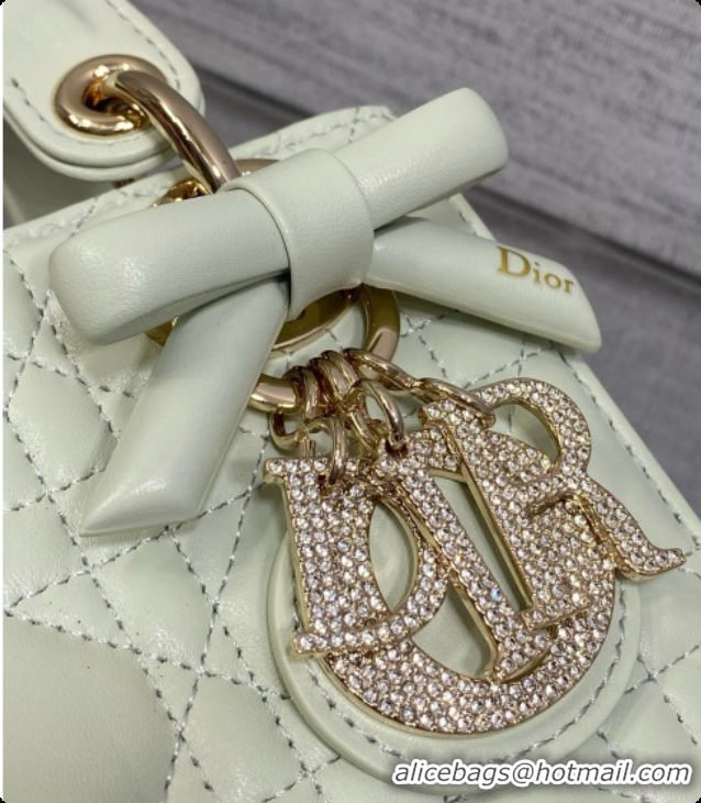 Low Price Dior Mini Lady Dior Bag in Cannage Lambskin with Bow D090254 Light Green 2026
