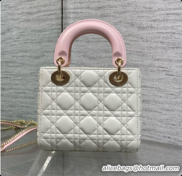 Top Quality Dior Mini Lady Dior Bag in Cannage Lambskin with Bow D090255 White/Pink 2026