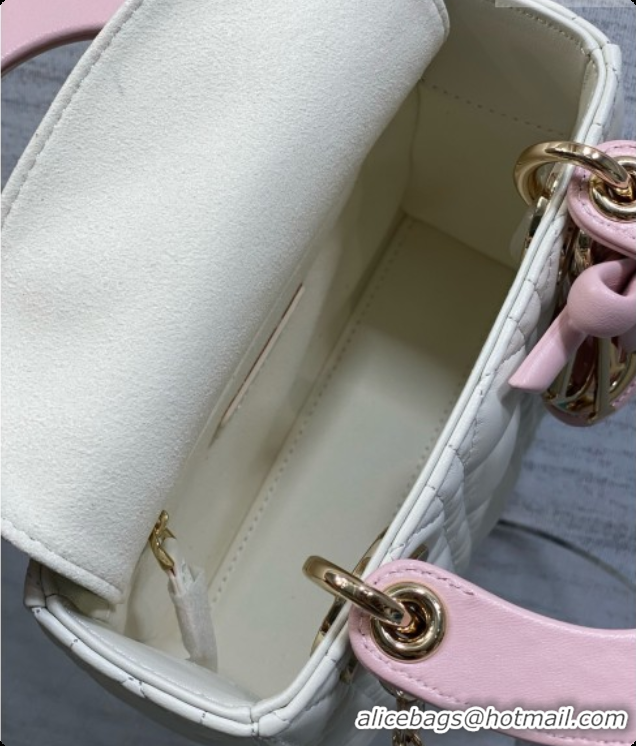 Top Quality Dior Mini Lady Dior Bag in Cannage Lambskin with Bow D090255 White/Pink 2026