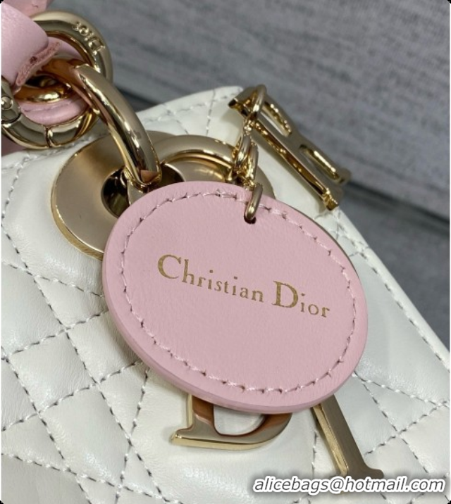 Top Quality Dior Mini Lady Dior Bag in Cannage Lambskin with Bow D090255 White/Pink 2026