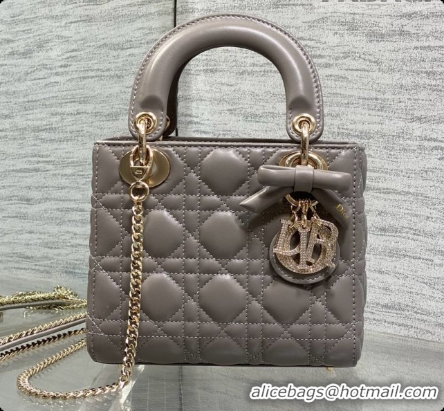 Best Luxury Dior Mini Lady Dior Bag in Cannage Lambskin with Bow D090258 Grey 2026