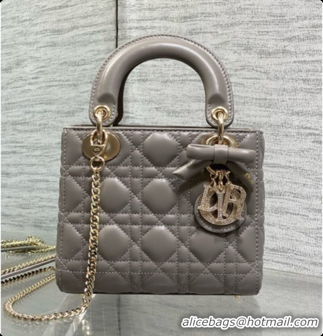 Best Luxury Dior Mini Lady Dior Bag in Cannage Lambskin with Bow D090258 Grey 2026