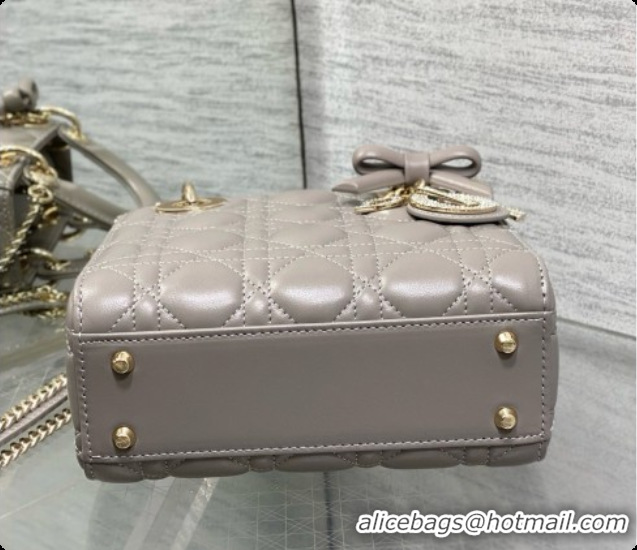 Best Luxury Dior Mini Lady Dior Bag in Cannage Lambskin with Bow D090258 Grey 2026