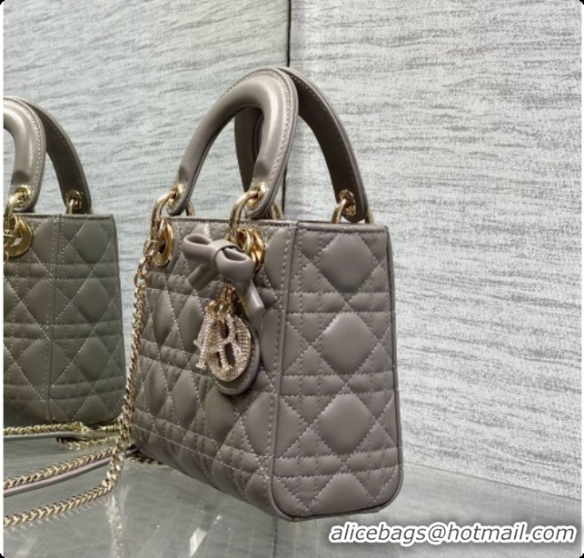 Best Luxury Dior Mini Lady Dior Bag in Cannage Lambskin with Bow D090258 Grey 2026