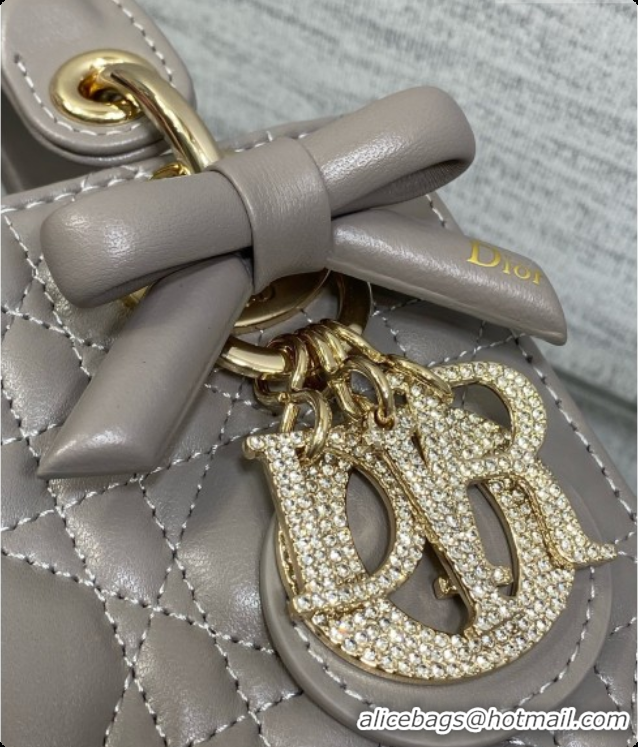 Best Luxury Dior Mini Lady Dior Bag in Cannage Lambskin with Bow D090258 Grey 2026