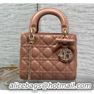 Good Quality Dior Mini Lady Dior Bag in Cannage Lambskin with Bow D090257 Dark Pink 2026
