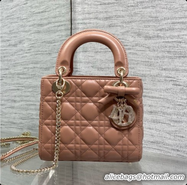 Good Quality Dior Mini Lady Dior Bag in Cannage Lambskin with Bow D090257 Dark Pink 2026