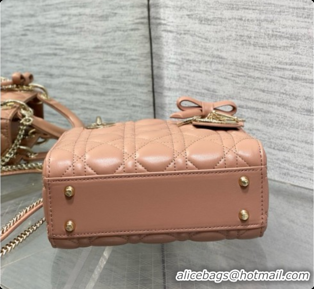 Good Quality Dior Mini Lady Dior Bag in Cannage Lambskin with Bow D090257 Dark Pink 2026