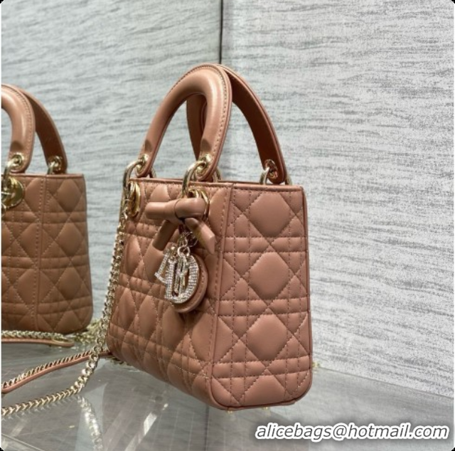 Good Quality Dior Mini Lady Dior Bag in Cannage Lambskin with Bow D090257 Dark Pink 2026