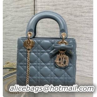 Grade Dior Mini Lady Dior Bag in Cannage Lambskin with Bow D090259 Haze Blue 2026