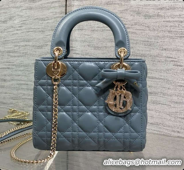 Grade Dior Mini Lady Dior Bag in Cannage Lambskin with Bow D090259 Haze Blue 2026