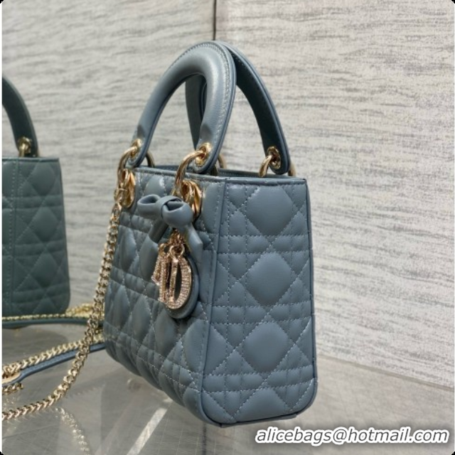 Grade Dior Mini Lady Dior Bag in Cannage Lambskin with Bow D090259 Haze Blue 2026