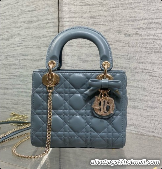 Grade Dior Mini Lady Dior Bag in Cannage Lambskin with Bow D090259 Haze Blue 2026