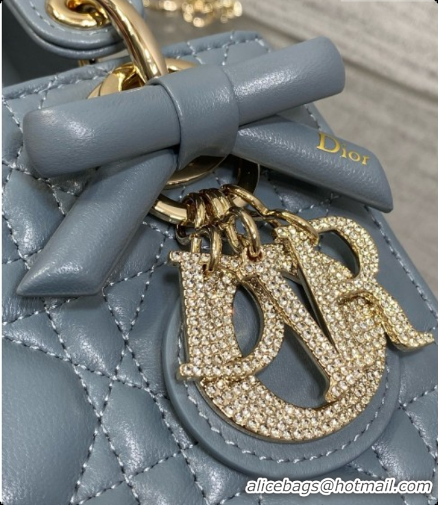 Grade Dior Mini Lady Dior Bag in Cannage Lambskin with Bow D090259 Haze Blue 2026