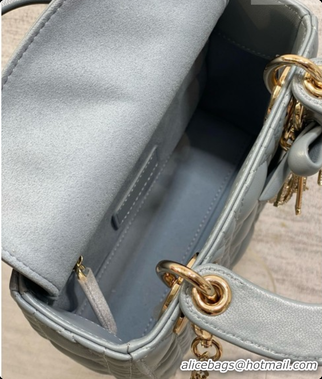 Grade Dior Mini Lady Dior Bag in Cannage Lambskin with Bow D090259 Haze Blue 2026