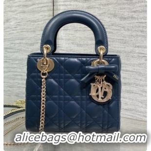 Reasonable Price Dior Mini Lady Dior Bag in Cannage Lambskin with Bow D090260 Dark Blue 2026