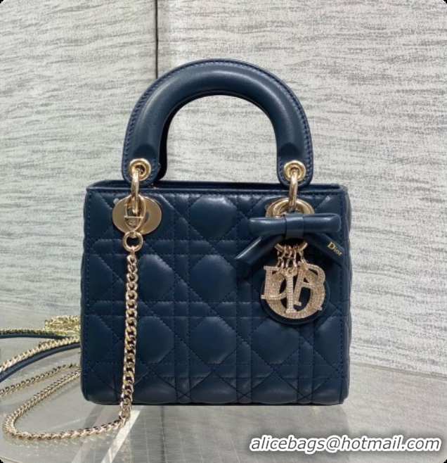Reasonable Price Dior Mini Lady Dior Bag in Cannage Lambskin with Bow D090260 Dark Blue 2026