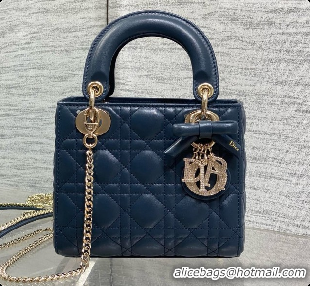 Reasonable Price Dior Mini Lady Dior Bag in Cannage Lambskin with Bow D090260 Dark Blue 2026