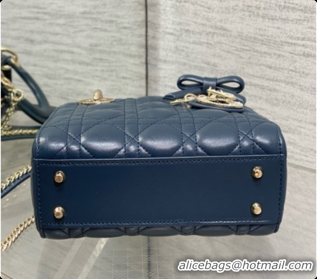 Reasonable Price Dior Mini Lady Dior Bag in Cannage Lambskin with Bow D090260 Dark Blue 2026