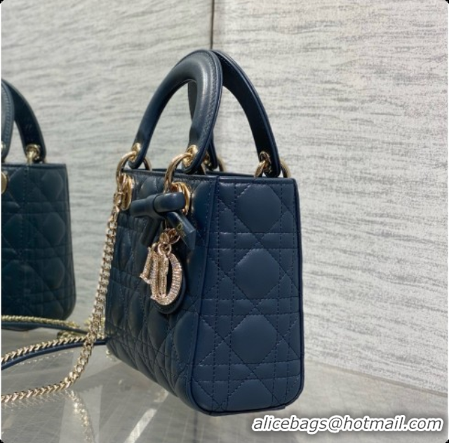 Reasonable Price Dior Mini Lady Dior Bag in Cannage Lambskin with Bow D090260 Dark Blue 2026