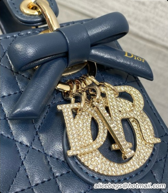 Reasonable Price Dior Mini Lady Dior Bag in Cannage Lambskin with Bow D090260 Dark Blue 2026