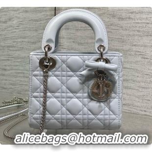 New Style Dior Mini Lady Dior Bag in Cannage Lambskin with Bow D090261 Light Blue 2026