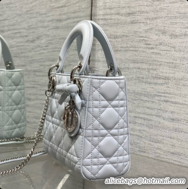 New Style Dior Mini Lady Dior Bag in Cannage Lambskin with Bow D090261 Light Blue 2026