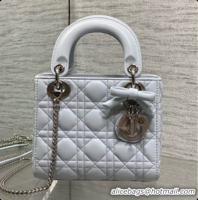 New Style Dior Mini Lady Dior Bag in Cannage Lambskin with Bow D090261 Light Blue 2026