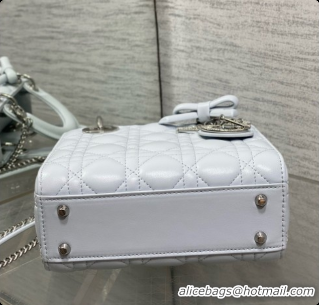 New Style Dior Mini Lady Dior Bag in Cannage Lambskin with Bow D090261 Light Blue 2026