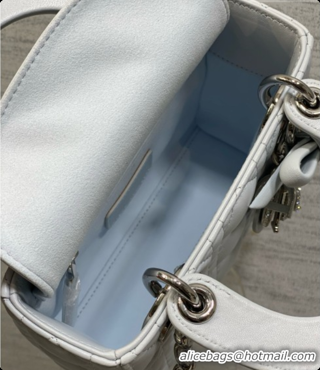 New Style Dior Mini Lady Dior Bag in Cannage Lambskin with Bow D090261 Light Blue 2026