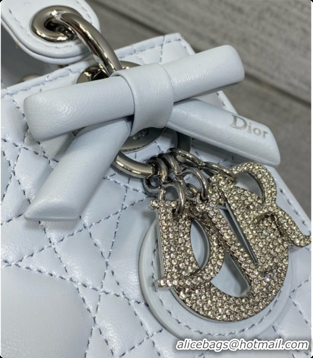 New Style Dior Mini Lady Dior Bag in Cannage Lambskin with Bow D090261 Light Blue 2026