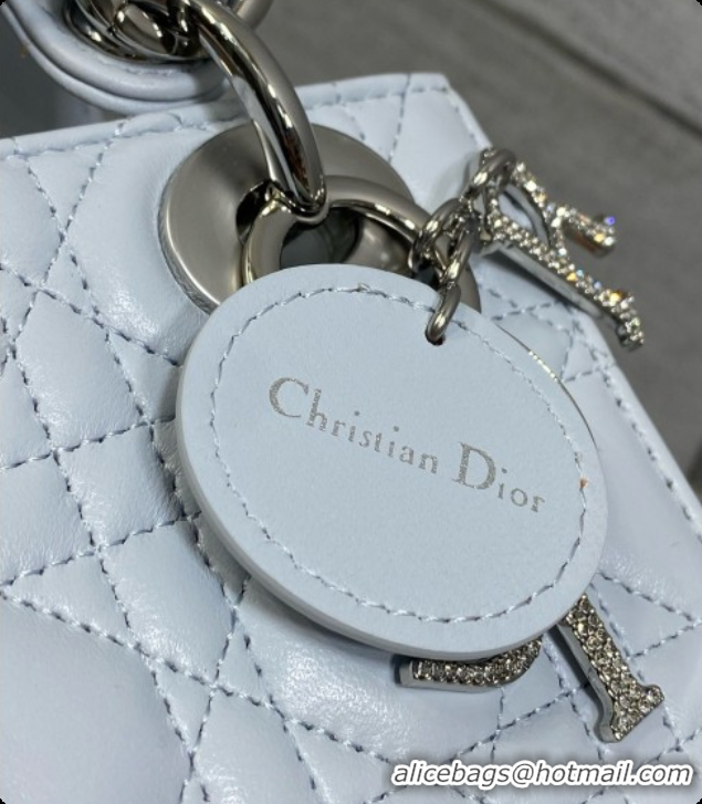 New Style Dior Mini Lady Dior Bag in Cannage Lambskin with Bow D090261 Light Blue 2026