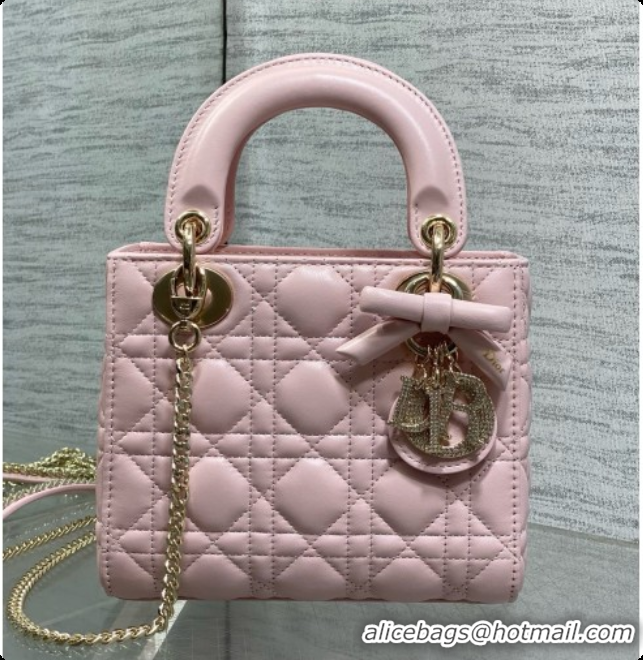 Buy Duplicate Dior Mini Lady Dior Bag in Cannage Lambskin with Bow D090262 Pink 2026