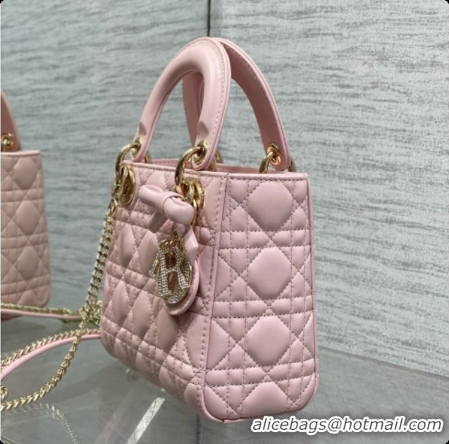 Buy Duplicate Dior Mini Lady Dior Bag in Cannage Lambskin with Bow D090262 Pink 2026
