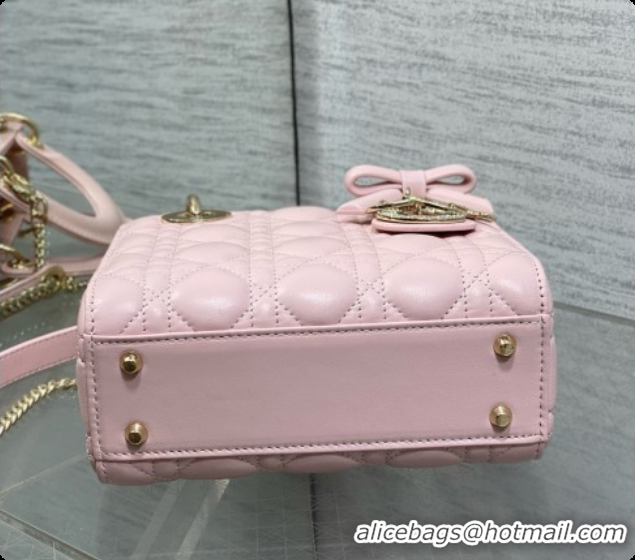 Buy Duplicate Dior Mini Lady Dior Bag in Cannage Lambskin with Bow D090262 Pink 2026