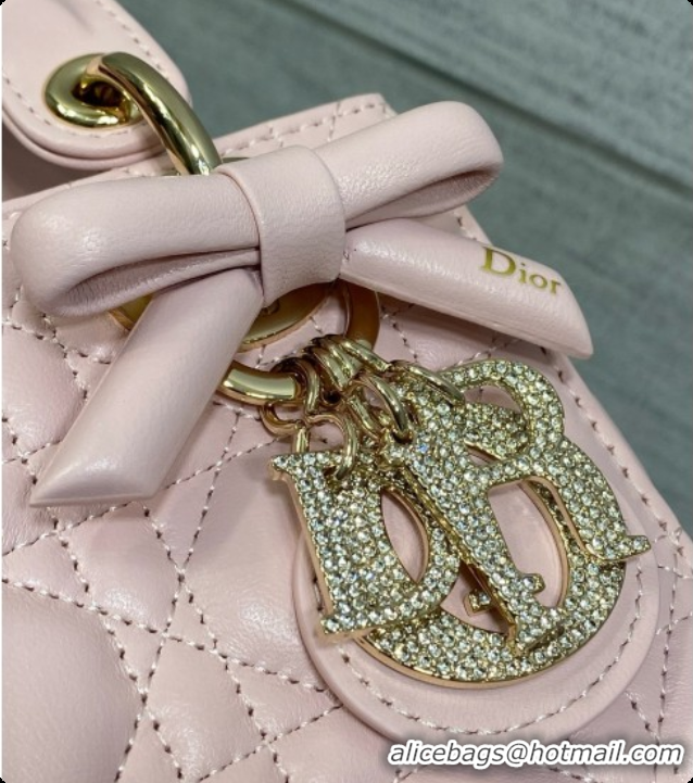 Buy Duplicate Dior Mini Lady Dior Bag in Cannage Lambskin with Bow D090262 Pink 2026