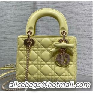 Low Price Dior Mini Lady Dior Bag in Cannage Lambskin with Bow D090263 Yellow 2026