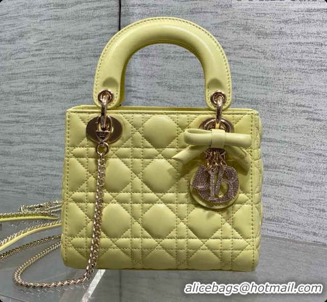 Low Price Dior Mini Lady Dior Bag in Cannage Lambskin with Bow D090263 Yellow 2026