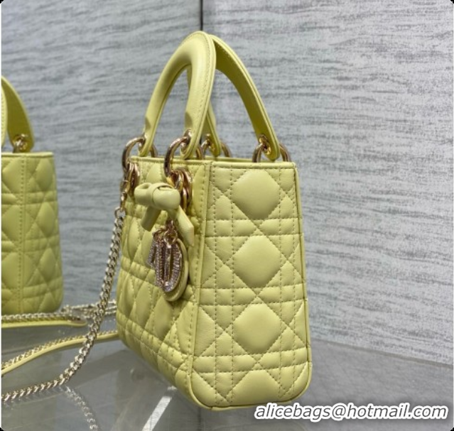 Low Price Dior Mini Lady Dior Bag in Cannage Lambskin with Bow D090263 Yellow 2026